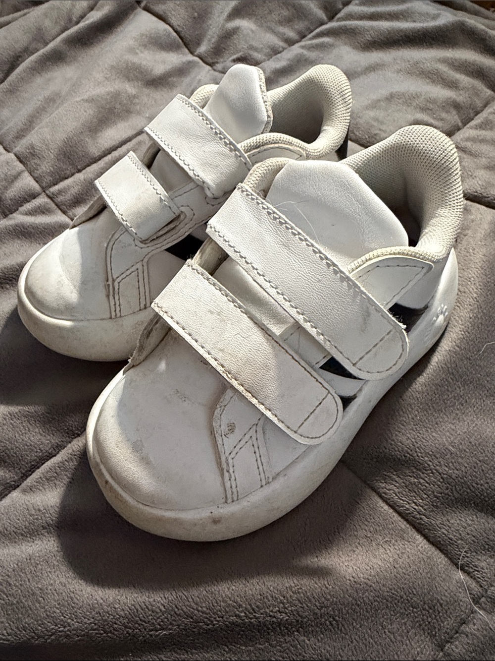 Kids White Velcro Adidas Sneakers